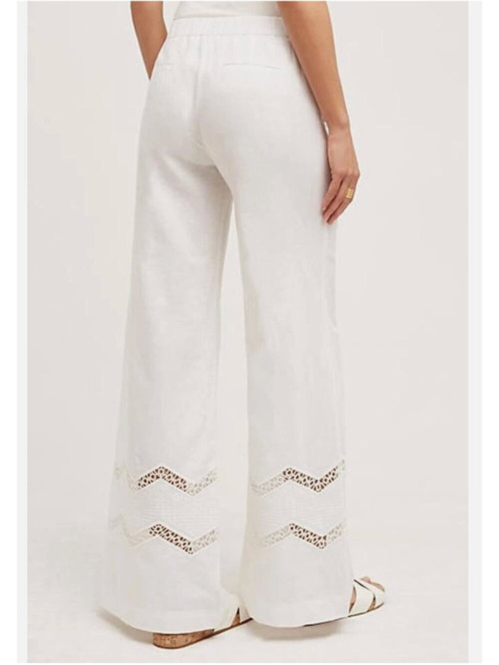 ANTHROPOLOGIE OPENWORK WIDE-LEG WHITE TROUSERS W Crochet Detail 12 - Picture 2 of 10
